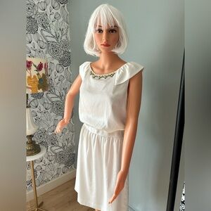 Anne Taylor LOFT -White Cap Sleeve Beaded Neck Dress